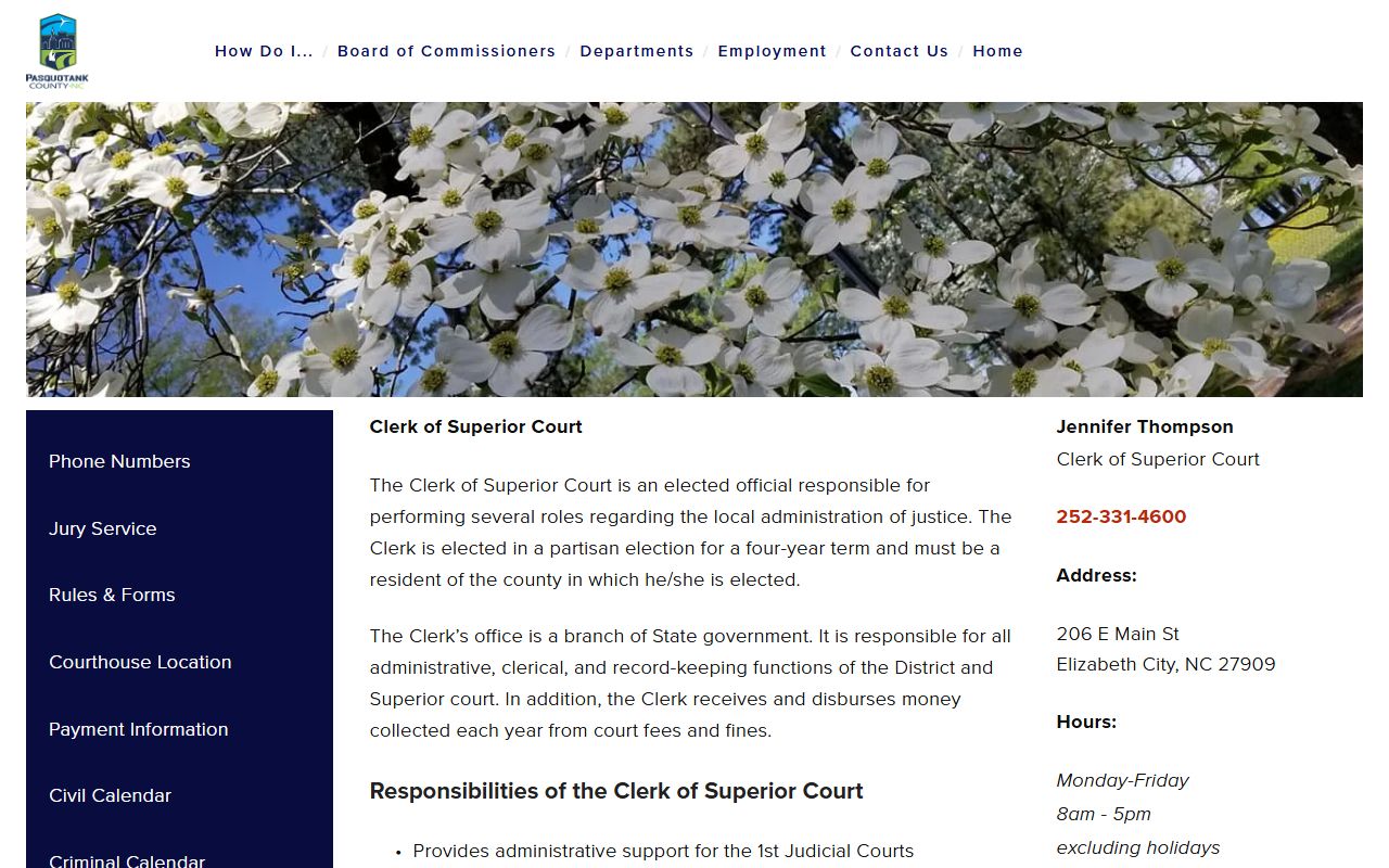 Pasquotank County Clerk of Court official page