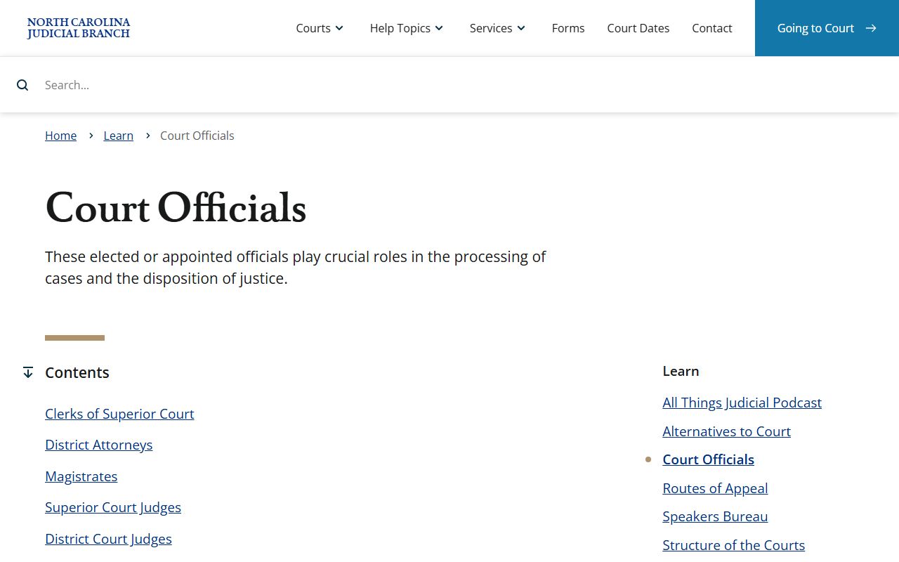 North Carolina court officials overview