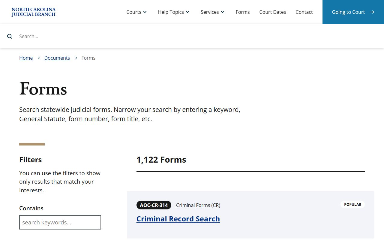 North Carolina statewide court forms search