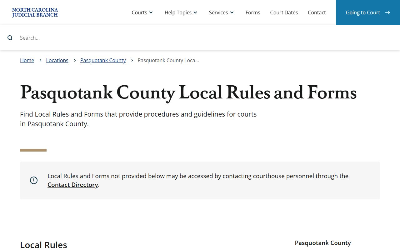 Pasquotank County court dockets local rules and forms