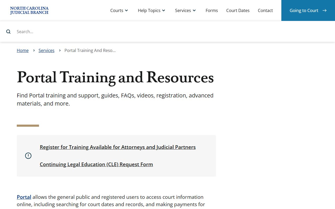 Pasquotank County court dockets Portal training resources
