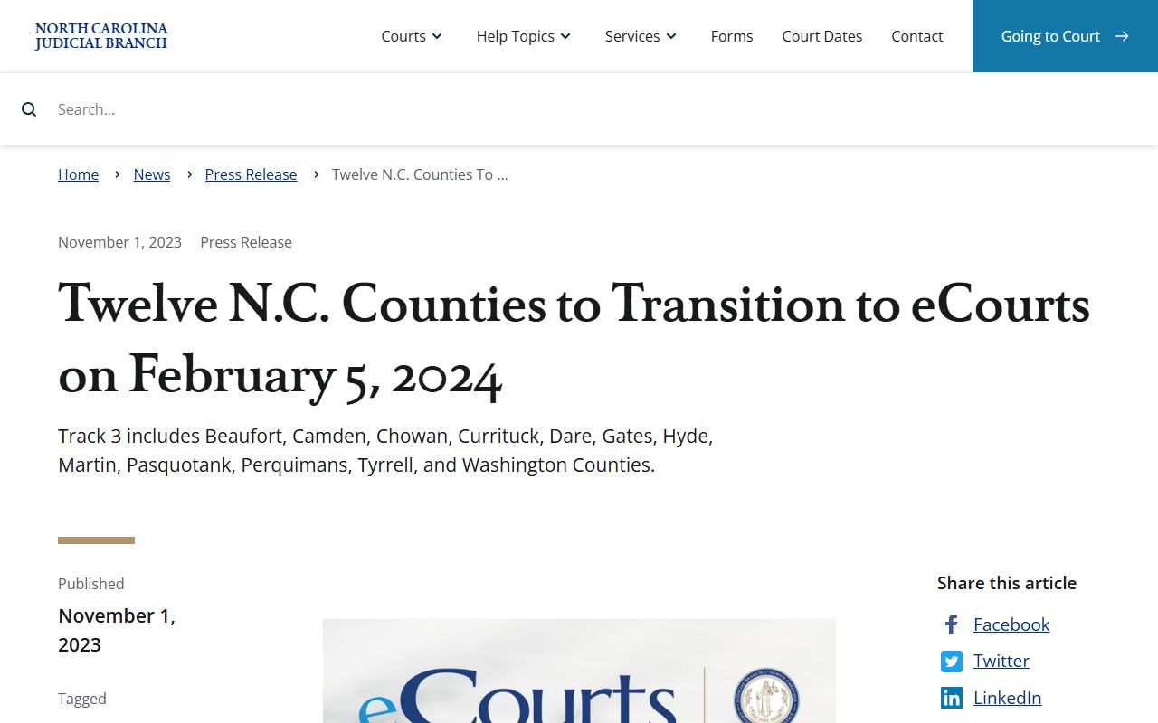 Pasquotank County court dockets Track 3 eCourts transition
