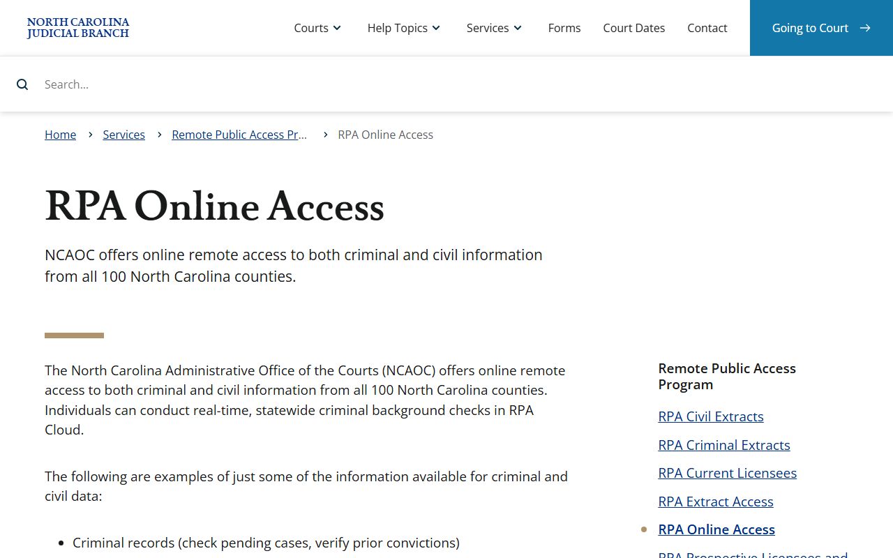 Pasquotank County court records RPA online access