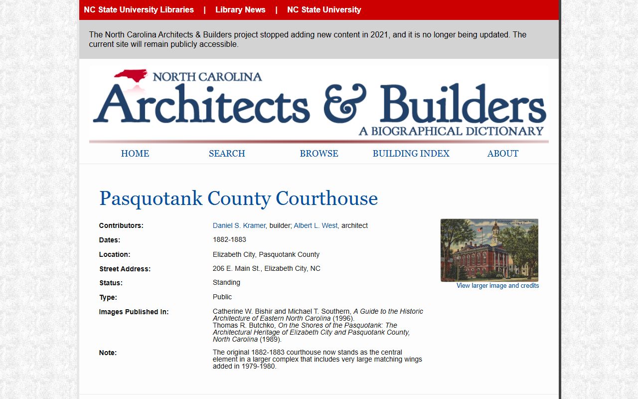 Pasquotank County Court records courthouse architecture history
