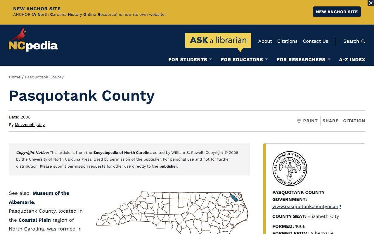 Pasquotank County Court records NCpedia county profile