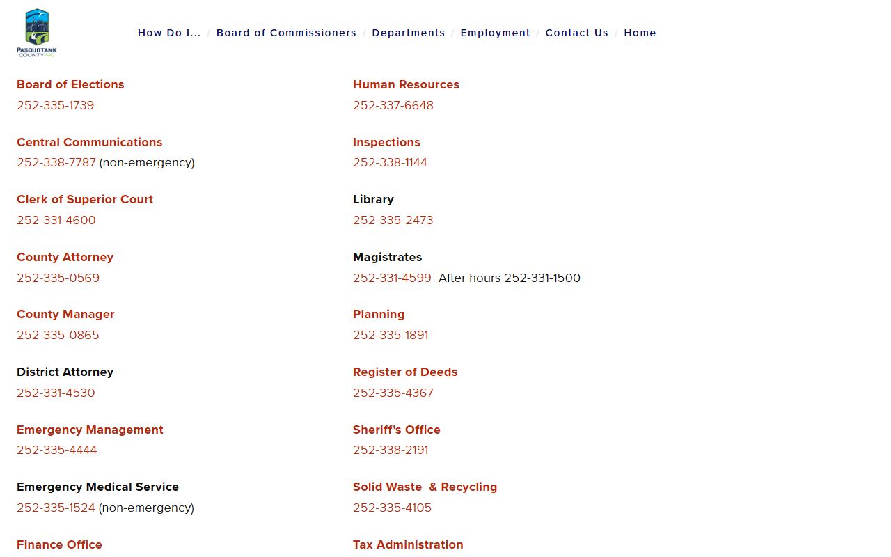 Pasquotank County Court records departments directory