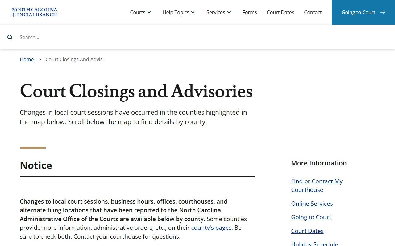 Pasquotank County Court records closings and advisories