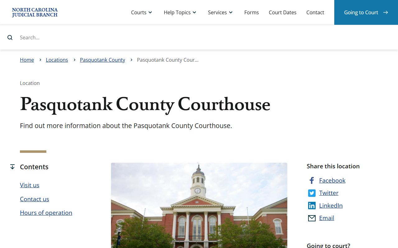 Pasquotank County Court records courthouse page