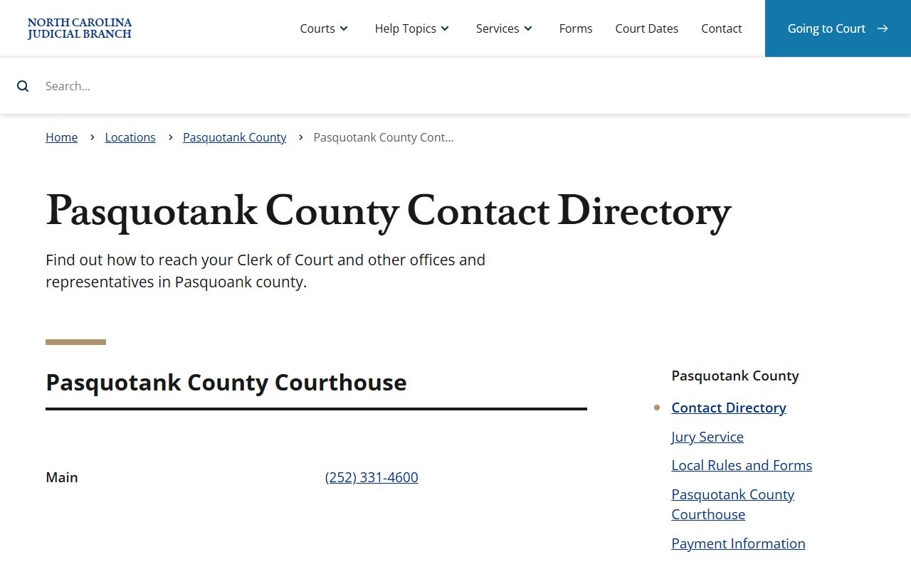 Pasquotank County Court records contact directory