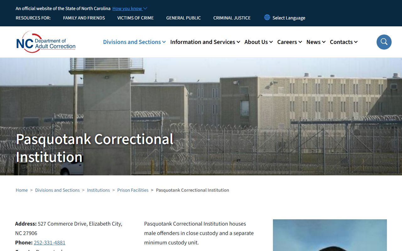 Pasquotank County inmate records Pasquotank Correctional Institution