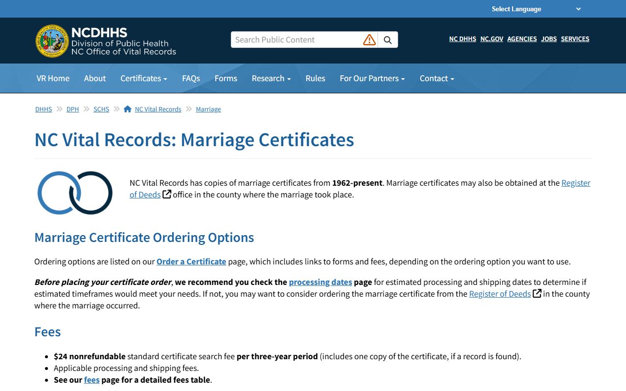 Pasquotank County marriage records NC Vital Records marriage certificate page