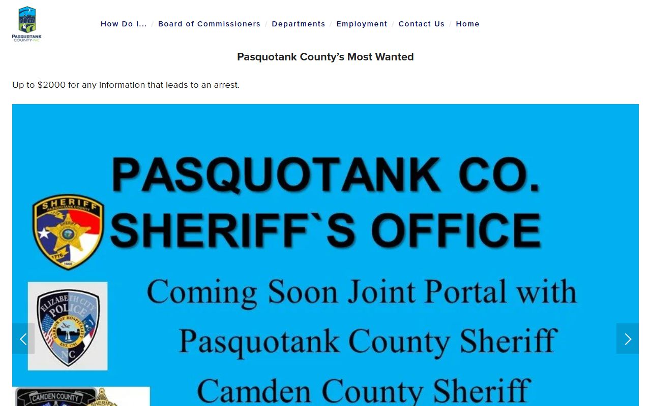 Pasquotank County warrant search Most Wanted page