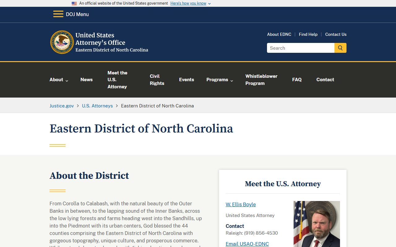 Pasquotank County warrant search U.S. Attorney Eastern District of North Carolina